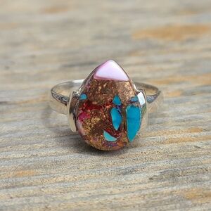 Kingman Orange Dahlia Turquoise 925 Ring